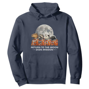 2026 Mission Lunar Orbit Animal Crew Hoodie Funny Capybara Raccoon Opossum Skunk Astronauts TS02 Navy Print Your Wear