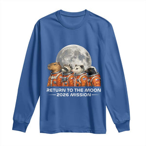 2026 Mission Lunar Orbit Animal Crew Long Sleeve Shirt Funny Capybara Raccoon Opossum Skunk Astronauts TS02 Royal Blue Print Your Wear