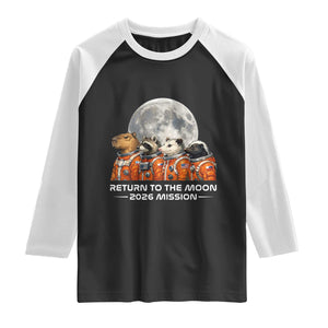 2026 Mission Lunar Orbit Animal Crew Raglan Shirt Funny Capybara Raccoon Opossum Skunk Astronauts TS02 Black White Print Your Wear