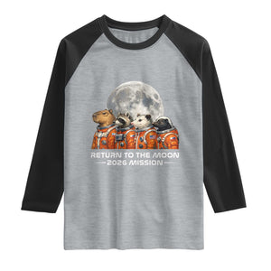 2026 Mission Lunar Orbit Animal Crew Raglan Shirt Funny Capybara Raccoon Opossum Skunk Astronauts TS02 Heather Gray Black Print Your Wear