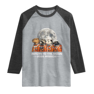2026 Mission Lunar Orbit Animal Crew Raglan Shirt Funny Capybara Raccoon Opossum Skunk Astronauts TS02 Heather Gray Heather Charcoal Print Your Wear