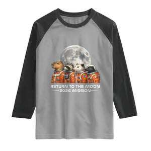 2026 Mission Lunar Orbit Animal Crew Raglan Shirt Funny Capybara Raccoon Opossum Skunk Astronauts TS02 Sport Gray Black Print Your Wear