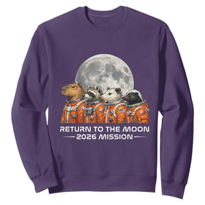 2026 Mission Lunar Orbit Animal Crew Sweatshirt Funny Capybara Raccoon Opossum Skunk Astronauts TS02 Purple Print Your Wear