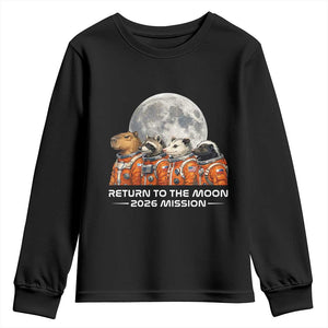 2026 Mission Lunar Orbit Animal Crew Youth Sweatshirt Funny Capybara Raccoon Opossum Skunk Astronauts TS02 Black Print Your Wear
