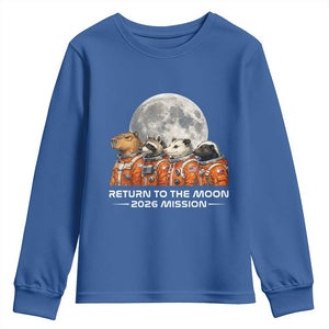 2026 Mission Lunar Orbit Animal Crew Youth Sweatshirt Funny Capybara Raccoon Opossum Skunk Astronauts TS02 Royal Blue Print Your Wear