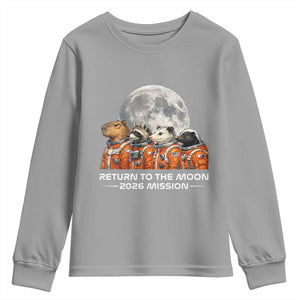 2026 Mission Lunar Orbit Animal Crew Youth Sweatshirt Funny Capybara Raccoon Opossum Skunk Astronauts TS02 Sport Gray Print Your Wear