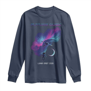 Future Dusk Lunar Orbit 2026 Long Sleeve Shirt Cosmic Nebula Astronaut n Satellite Space Exploration TS02 Navy Print Your Wear