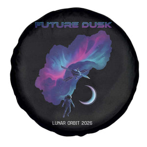 Future Dusk Lunar Orbit 2026 Spare Tire Cover Cosmic Nebula Astronaut n Satellite Space Exploration TS02 Print Your Wear