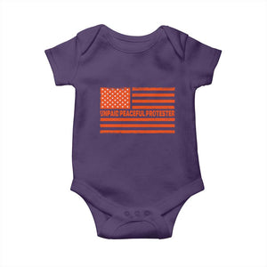 Unpaid Peaceful Protester Orange Distressed American Flag Baby Onesie Satirical Political Graphic TS02 Purple Print Your Wear