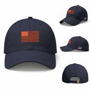 Unpaid Peaceful Protester Orange Distressed American Flag Baseball Cap Satirical Political Graphic TS02 Baseball Cap Universal Fit Navy Print Your Wear