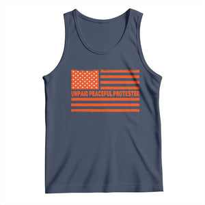 Unpaid Peaceful Protester Orange Distressed American Flag Tank Top Satirical Political Graphic TS02 Navy Print Your Wear