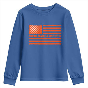 Unpaid Peaceful Protester Orange Distressed American Flag Youth Sweatshirt Satirical Political Graphic TS02 Royal Blue Print Your Wear