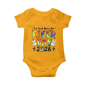 I'm Just Here for Field Day 2026 Baby Onesie Groovy School Retro Tie Dye Effect Printing TS02 Gold Print Your Wear