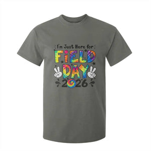 I'm Just Here for Field Day 2026 T Shirt For Kid Groovy School Retro Tie Dye Effect Printing TS02 Military Green Print Your Wear