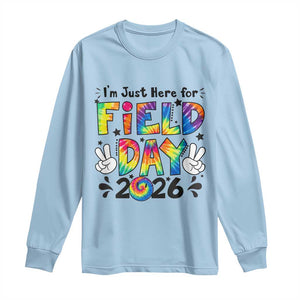 I'm Just Here for Field Day 2026 Long Sleeve Shirt Groovy School Retro Tie Dye Effect Printing TS02 Light Blue Print Your Wear