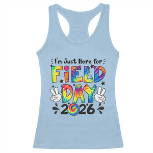 I'm Just Here for Field Day 2026 Racerback Tank Top Groovy School Retro Tie Dye Effect Printing TS02 Light Blue Print Your Wear