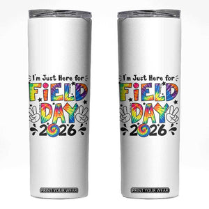 I'm Just Here for Field Day 2026 Skinny Tumbler Groovy School Retro Tie Dye Effect Printing TS02 White Print Your Wear
