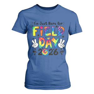 I'm Just Here for Field Day 2026 T Shirt For Women Groovy School Retro Tie Dye Effect Printing TS02 Royal Blue Print Your Wear