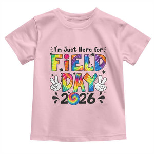 I'm Just Here for Field Day 2026 Toddler T Shirt Groovy School Retro Tie Dye Effect Printing TS02 Light Pink Print Your Wear