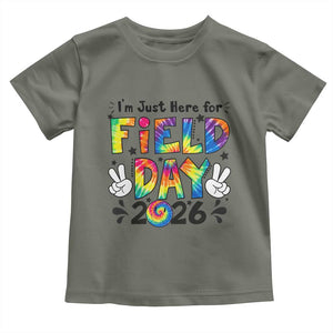I'm Just Here for Field Day 2026 Toddler T Shirt Groovy School Retro Tie Dye Effect Printing TS02 Military Green Print Your Wear