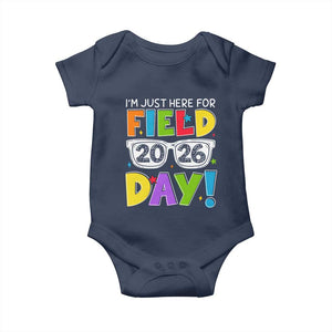I'm Just Here for Field Day 2026 Baby Onesie School Colorful Sunglasses Graphic TS02 Navy Print Your Wear