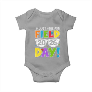 I'm Just Here for Field Day 2026 Baby Onesie School Colorful Sunglasses Graphic TS02 Sport Gray Print Your Wear