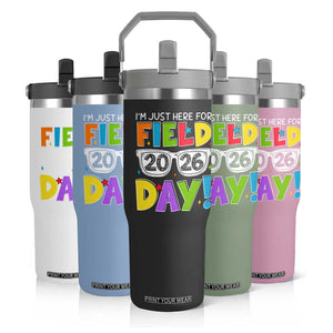 I'm Just Here for Field Day 2026 Flip Straw Tumbler School Colorful Sunglasses Graphic TS02 Print Your Wear
