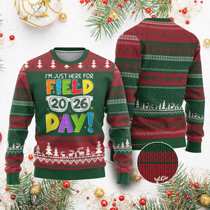 I'm Just Here for Field Day 2026 Ugly Christmas Sweater School Colorful Sunglasses Graphic TS02 Red Green Print Your Wear