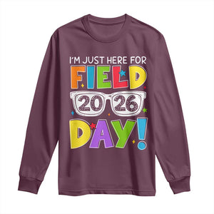 I'm Just Here for Field Day 2026 Long Sleeve Shirt School Colorful Sunglasses Graphic TS02 Maroon Print Your Wear