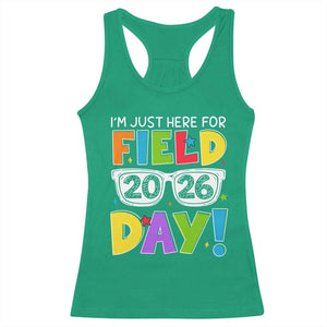 I'm Just Here for Field Day 2026 Racerback Tank Top School Colorful Sunglasses Graphic TS02 Irish Green Print Your Wear