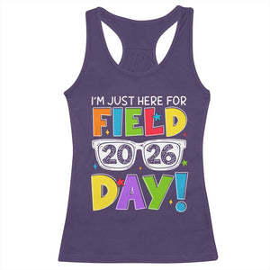 I'm Just Here for Field Day 2026 Racerback Tank Top School Colorful Sunglasses Graphic TS02 Purple Print Your Wear