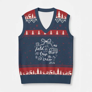 Field Trip Crew 2026 Coquette Bow V-Neck Knit Sweater Vest Hand Drawn Doodle Graphic Teacher Chaperone TS02 Navy Red Print Your Wear
