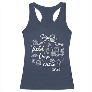 Field Trip Crew 2026 Coquette Bow Racerback Tank Top Hand Drawn Doodle Graphic Teacher Chaperone TS02 Navy Print Your Wear
