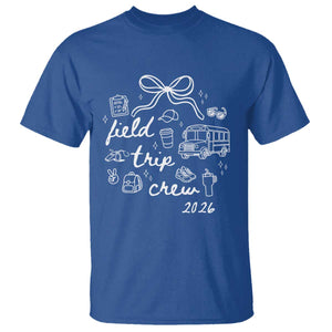Field Trip Crew 2026 Coquette Bow T Shirt Hand Drawn Doodle Graphic Teacher Chaperone TS02 Royal Blue Print Your Wear