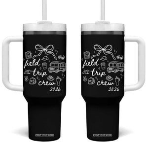 Field Trip Crew 2026 Coquette Bow Tumbler With Handle Hand Drawn Doodle Graphic Teacher Chaperone TS02 One Size: 40 oz Black Print Your Wear