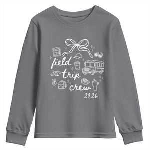 Field Trip Crew 2026 Coquette Bow Youth Sweatshirt Hand Drawn Doodle Graphic Teacher Chaperone TS02 Charcoal Print Your Wear