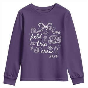 Field Trip Crew 2026 Coquette Bow Youth Sweatshirt Hand Drawn Doodle Graphic Teacher Chaperone TS02 Purple Print Your Wear