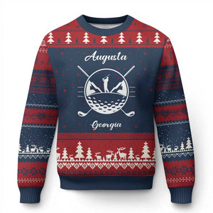 Augusta Georgia Golfing Lover Ugly Christmas Sweater Southern Sports Traditions Retro Varsity Golf Fan TS02 Navy Red Print Your Wear
