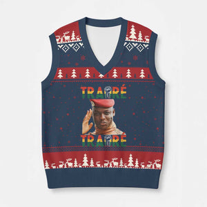 Traoré 2025 V-Neck Knit Sweater Vest African President Burkina Faso TS02 Navy Red Print Your Wear