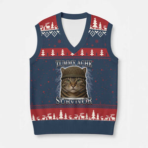 Funny Cat Meme Humor V-Neck Knit Sweater Vest Tummy Ache Survivor Lightning Cats Parody TS02 Navy Red Print Your Wear