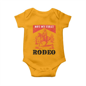 Not My First Rodeo Vintage Cowboy Graphic Baby Onesie Retro Western Desert Scene with Horse and Cactus TS02 Gold Print Your Wear