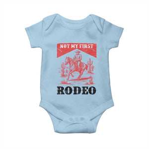 Not My First Rodeo Vintage Cowboy Graphic Baby Onesie Retro Western Desert Scene with Horse and Cactus TS02 Light Blue Print Your Wear