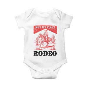 Not My First Rodeo Vintage Cowboy Graphic Baby Onesie Retro Western Desert Scene with Horse and Cactus TS02 White Print Your Wear
