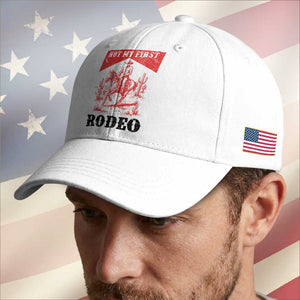 Not My First Rodeo Vintage Cowboy Graphic Baseball Cap Retro Western Desert Scene with Horse and Cactus TS02 Print Your Wear