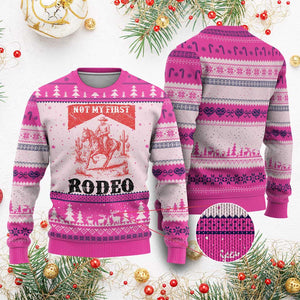 Not My First Rodeo Vintage Cowboy Graphic Ugly Christmas Sweater Retro Western Desert Scene with Horse and Cactus TS02 Hot Pink Print Your Wear