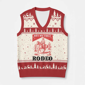 Not My First Rodeo Vintage Cowboy Graphic V-Neck Knit Sweater Vest Retro Western Desert Scene with Horse and Cactus TS02 Beige Red Print Your Wear
