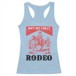 Not My First Rodeo Vintage Cowboy Graphic Racerback Tank Top Retro Western Desert Scene with Horse and Cactus TS02 Light Blue Print Your Wear
