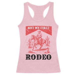 Not My First Rodeo Vintage Cowboy Graphic Racerback Tank Top Retro Western Desert Scene with Horse and Cactus TS02 Light Pink Print Your Wear