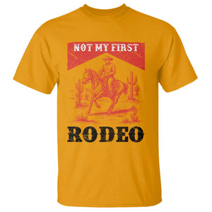Not My First Rodeo Vintage Cowboy Graphic T Shirt Retro Western Desert Scene with Horse and Cactus TS02 Gold Print Your Wear