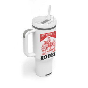 Not My First Rodeo Vintage Cowboy Graphic Tumbler With Handle Retro Western Desert Scene with Horse and Cactus TS02 Print Your Wear